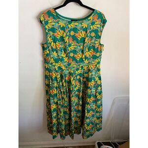 Bright and Beautiful Astrid Holiday Trip Dress Green Floral Retro Midi US‎ 12 XL